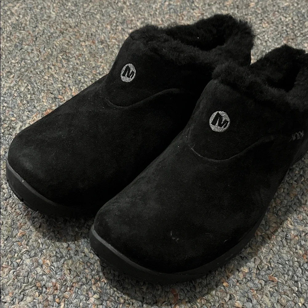 Merrell Black Suede Shearling-Lined Slip-On Mules - Picture 3 of 3